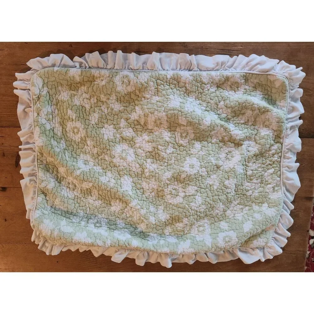 Pair Cottage Shabby Chic Farm Victoria Hill Std Quilted shams sage green & white